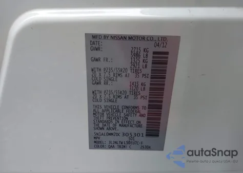 2013 Infiniti Jx35 from USA, damaged, VIN 5N1AL0MM2DC305301